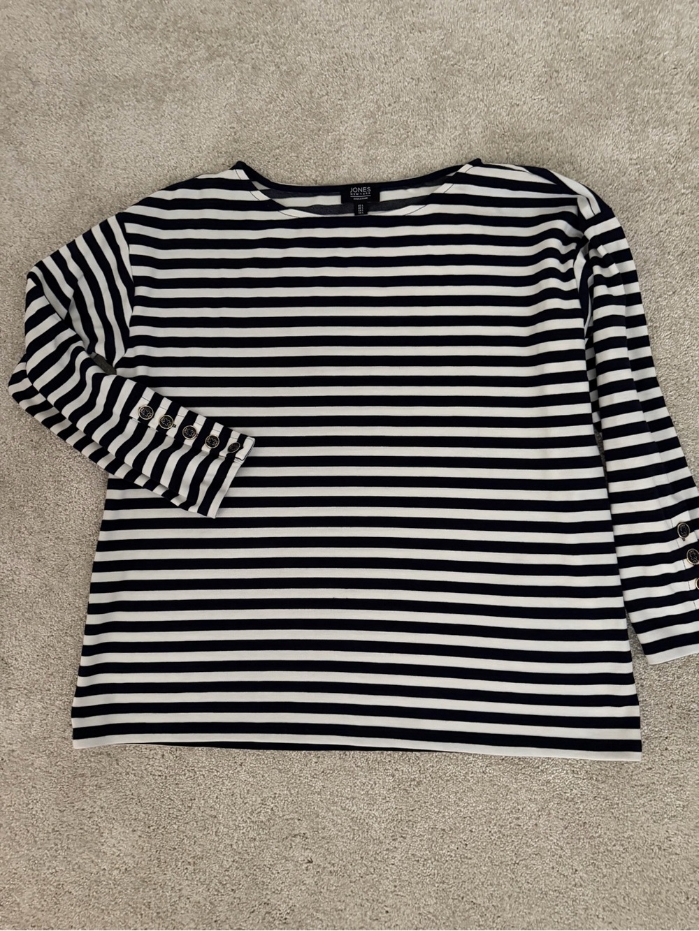 Jones New York Navy & White Striped Boatneck Top